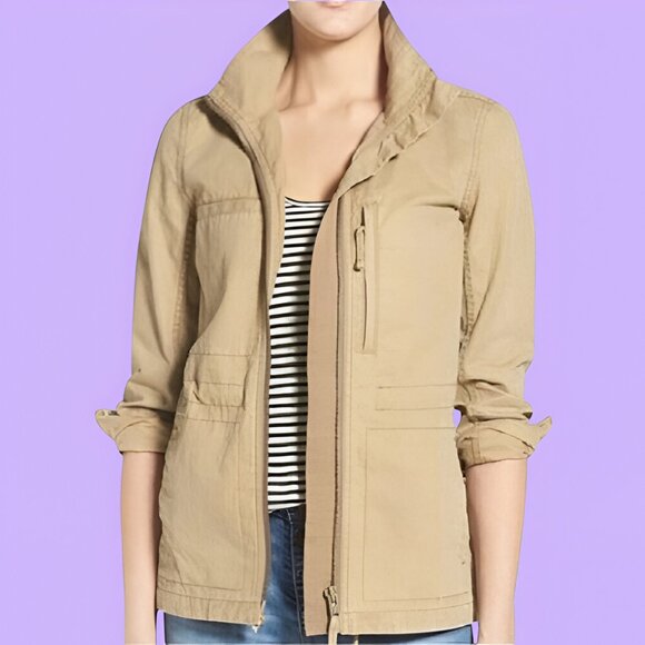 NWOT Madewell Fleet Utility Jacket Khaki Cotton Zip up Size XS - Picture 1 of 5